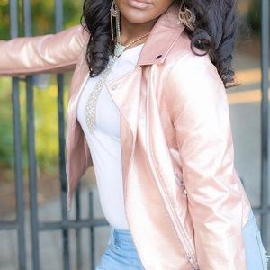 Rose Gold Faux Leather Moto Jacket